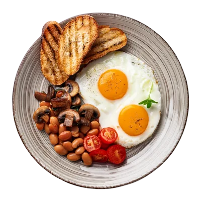 Full English Breakfast Plate With Eggs And Beans