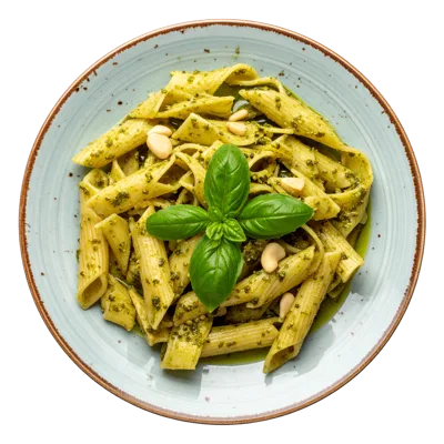 Penne Pasta With Pesto Sauce And Pine Nuts