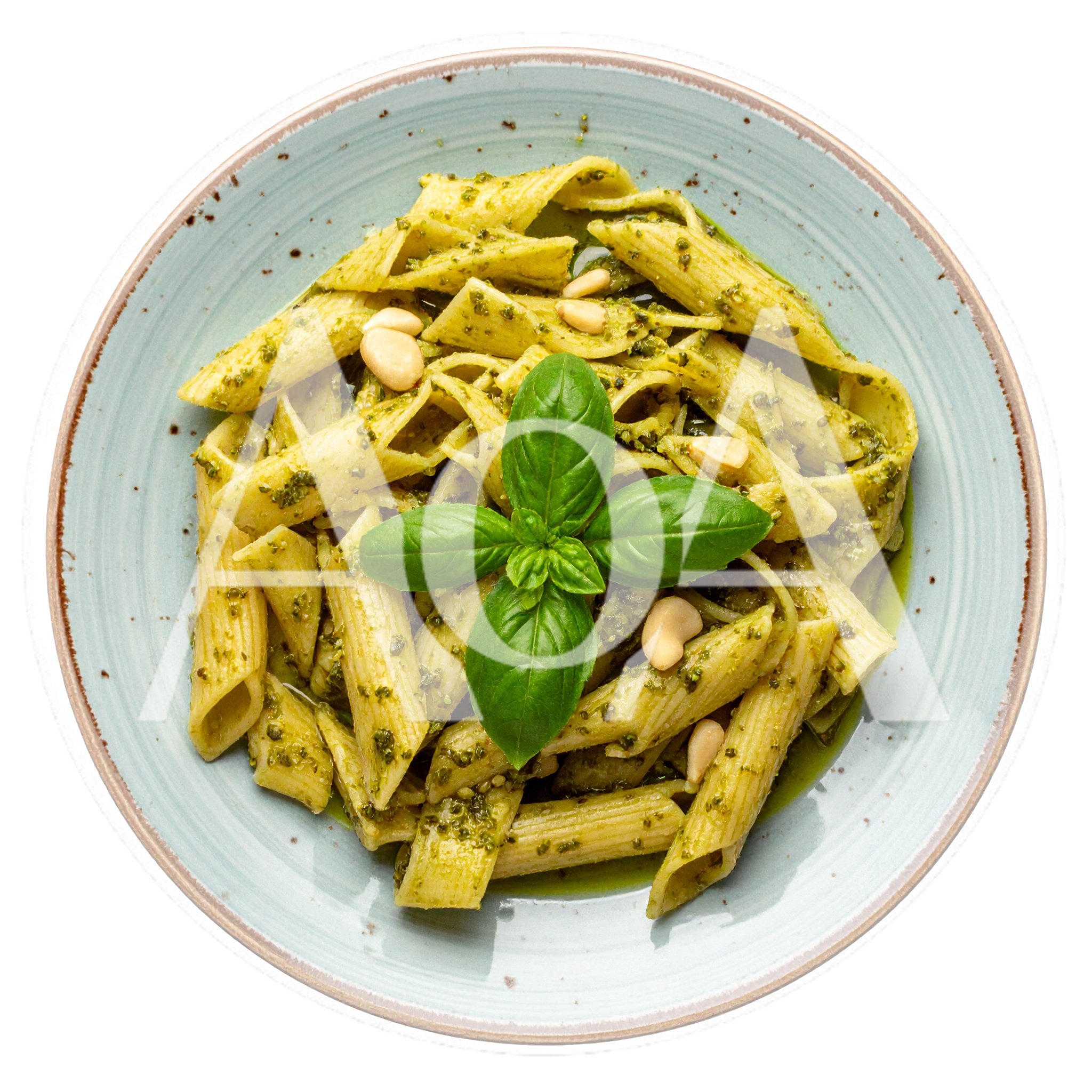 Penne Pasta With Pesto Sauce And Pine Nuts