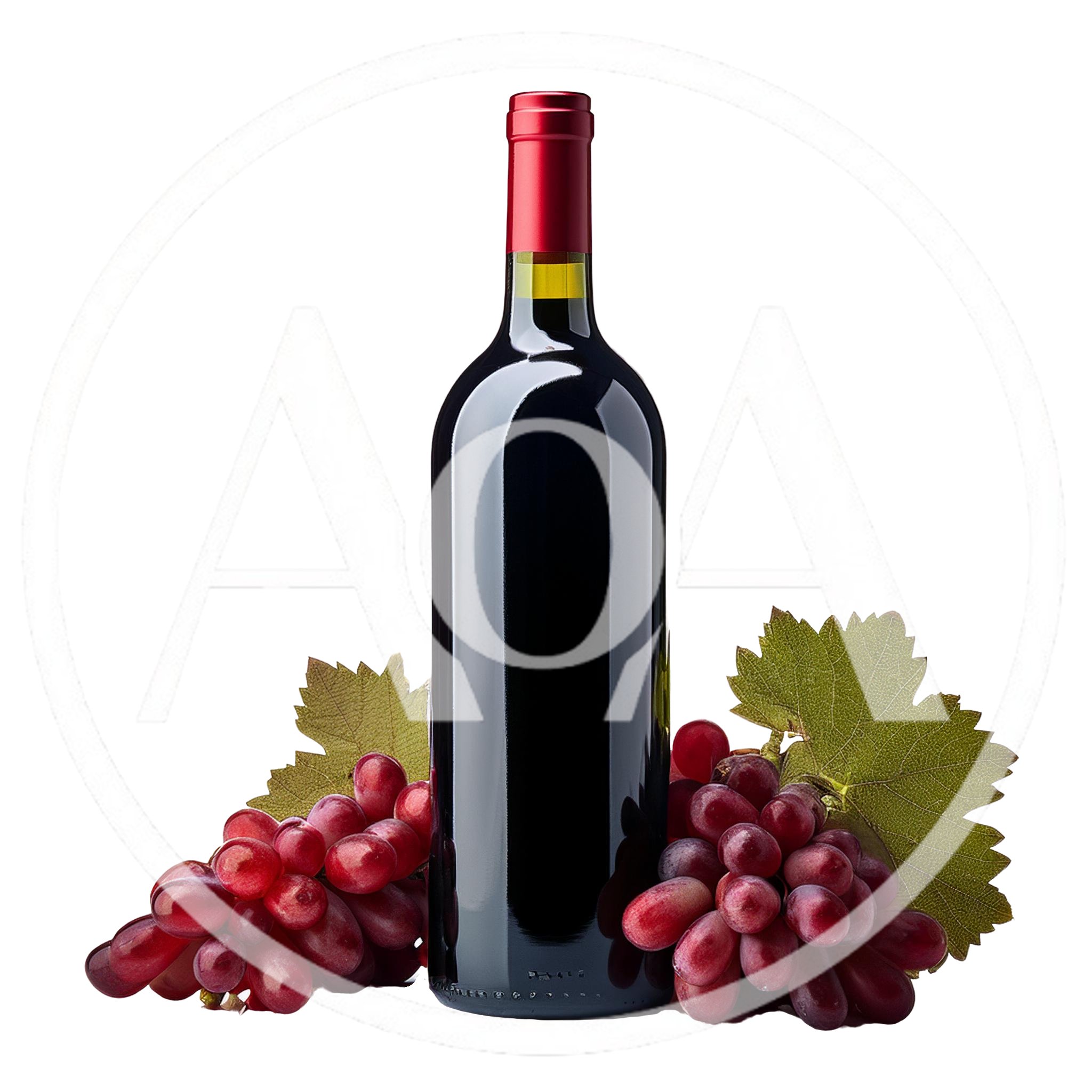 Red Wine Bottle With Fresh Grapes And Leaves