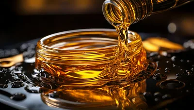 Golden Honey Pouring Into A Glass Jar