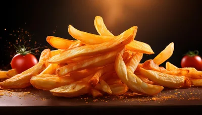 Golden Crispy French Fries With Fresh Tomatoes