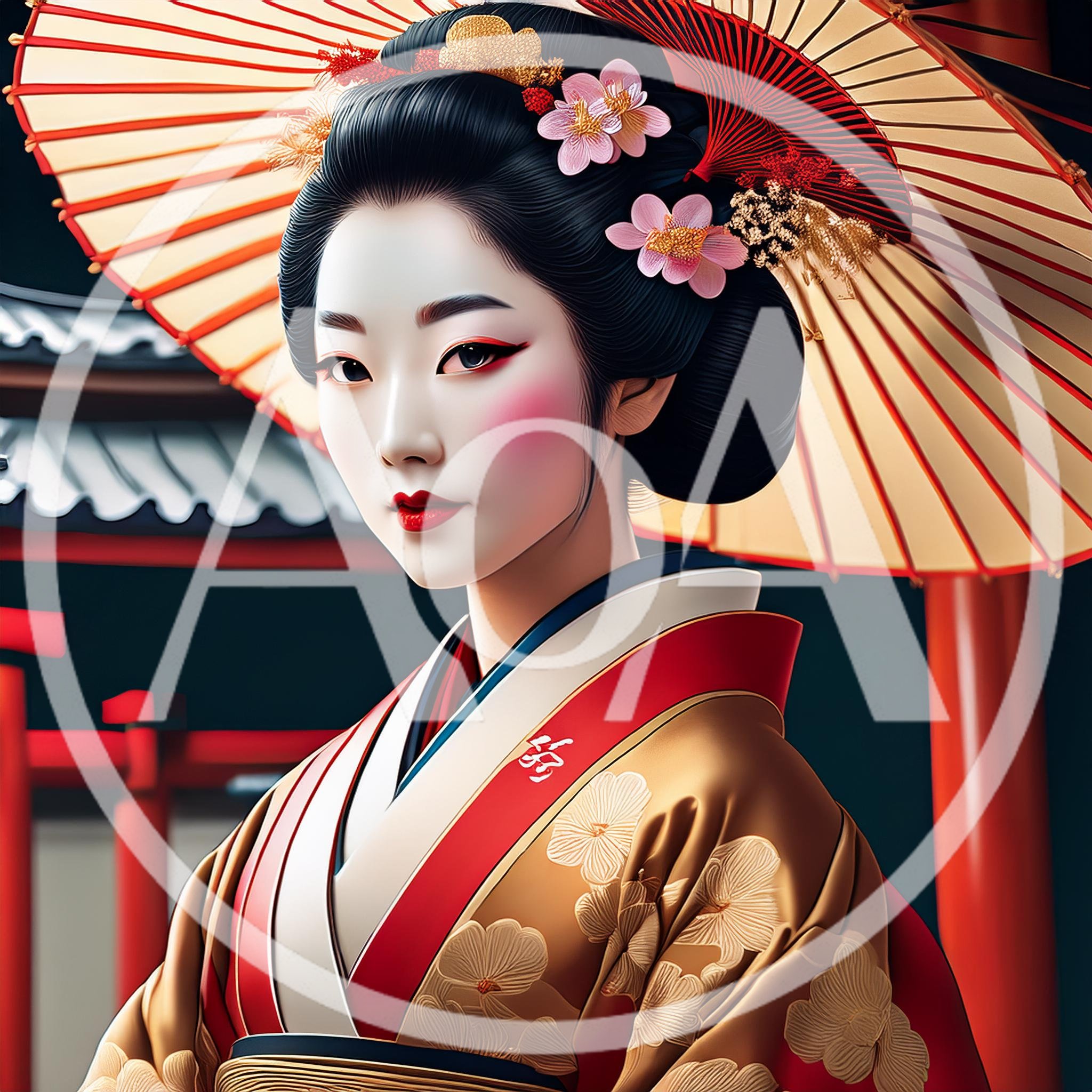 Portrait Of A Geisha With Traditional Umbrella