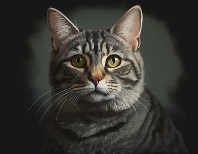 Portrait Of A Tabby Cat With Green Eyes
