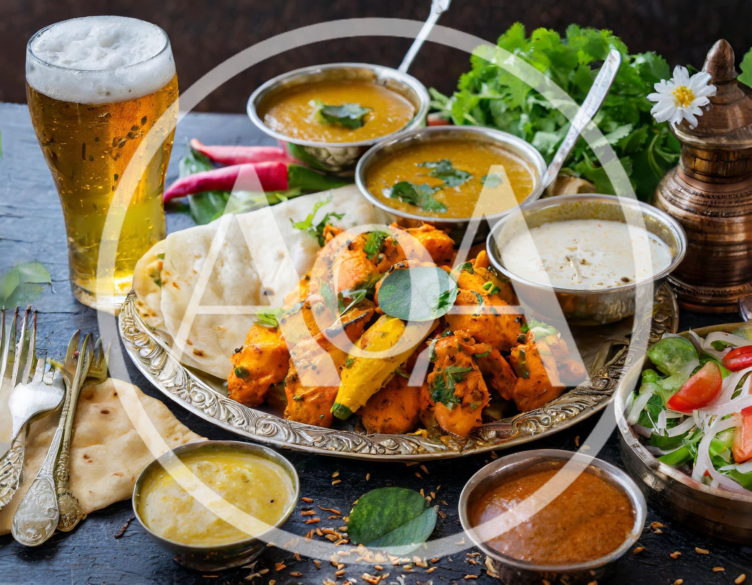 Indian Tandoori Chicken Platter With Naan And Dips