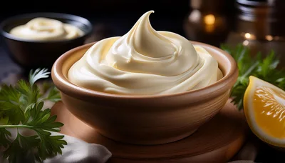 Creamy Mayonnaise In A Rustic Ceramic Bowl