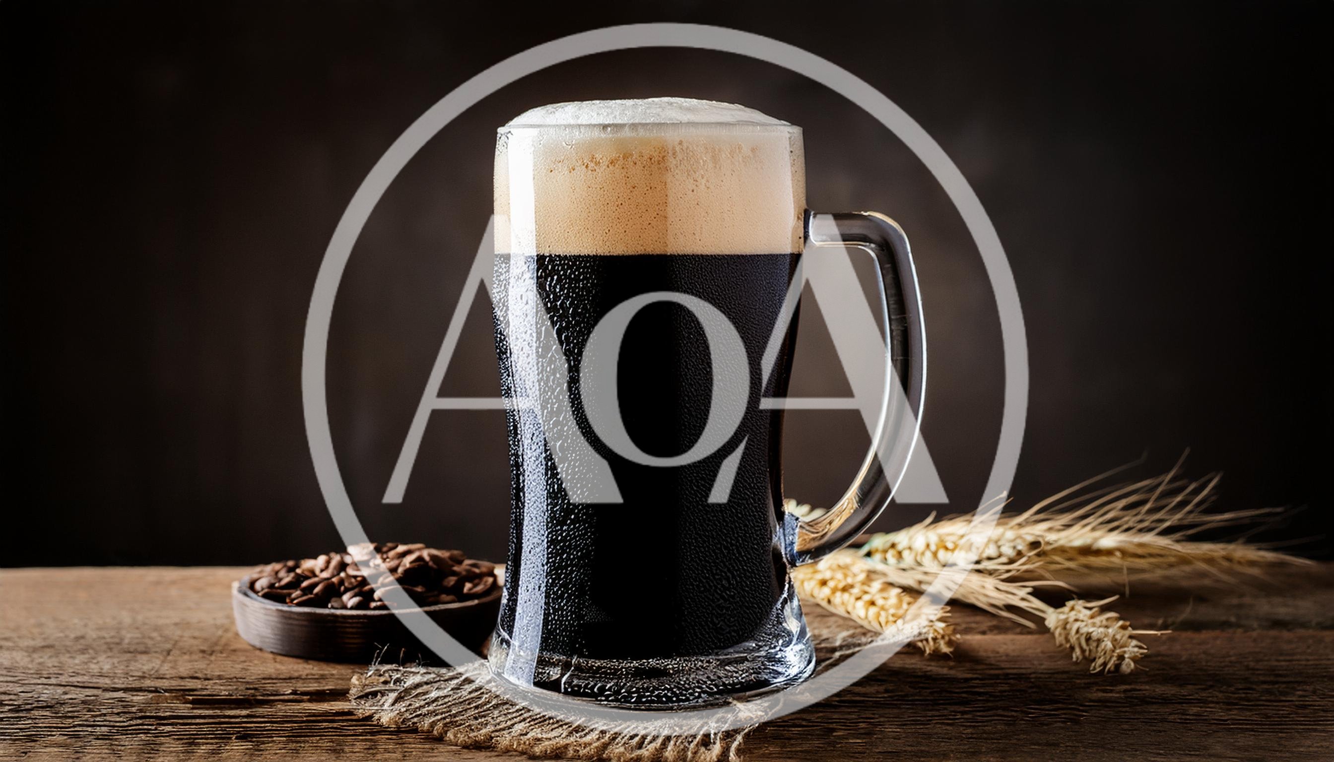 Cold Glass Of Dark Stout Beer With Coffee Beans