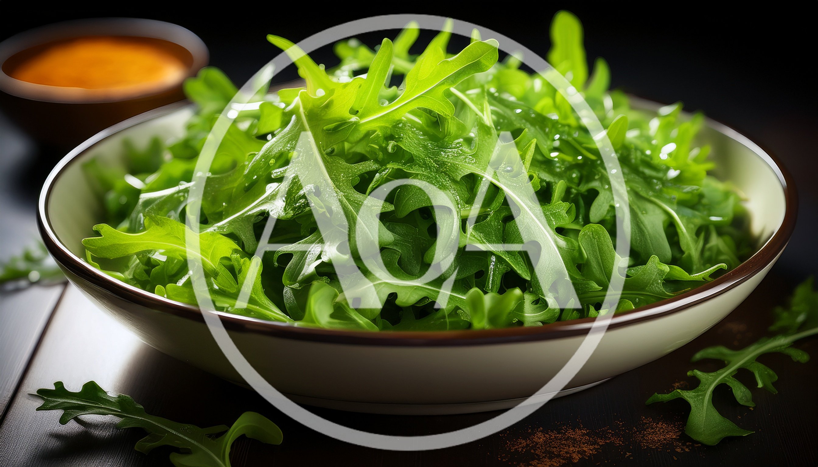 Fresh Arugula Salad In A Ceramic Bowl