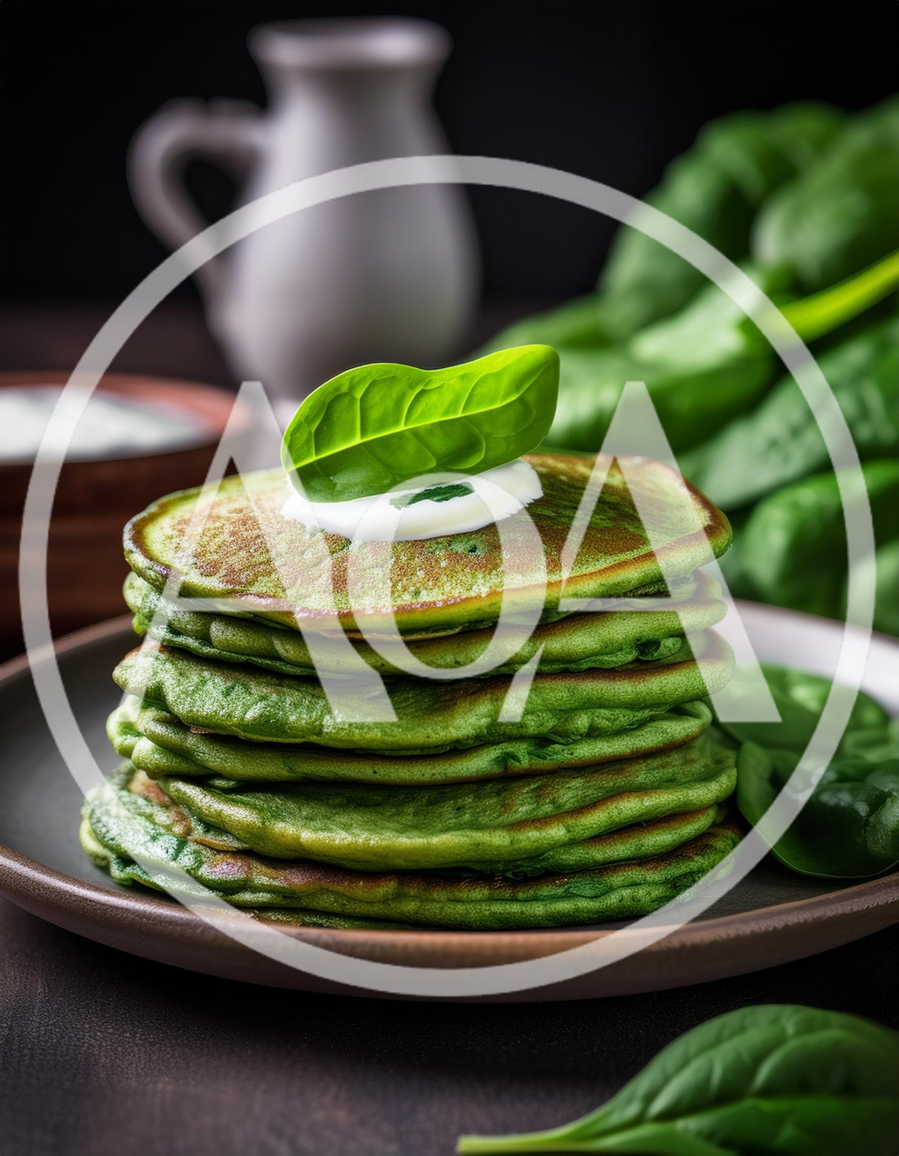 Stack of Vibrant Green Spinach Pancakes on Plate