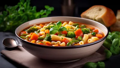 Bowl Of Hearty Vegetable Minestrone Soup