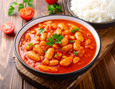 Bowl Of Greek Giant Beans In Tomato Sauce