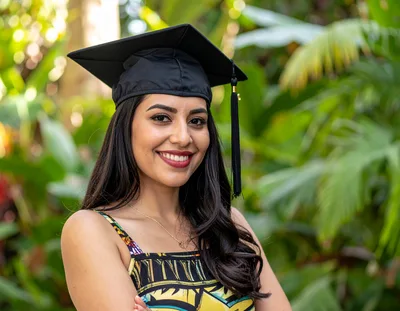 Young Woman Wearing Graduation Cap Outdoors