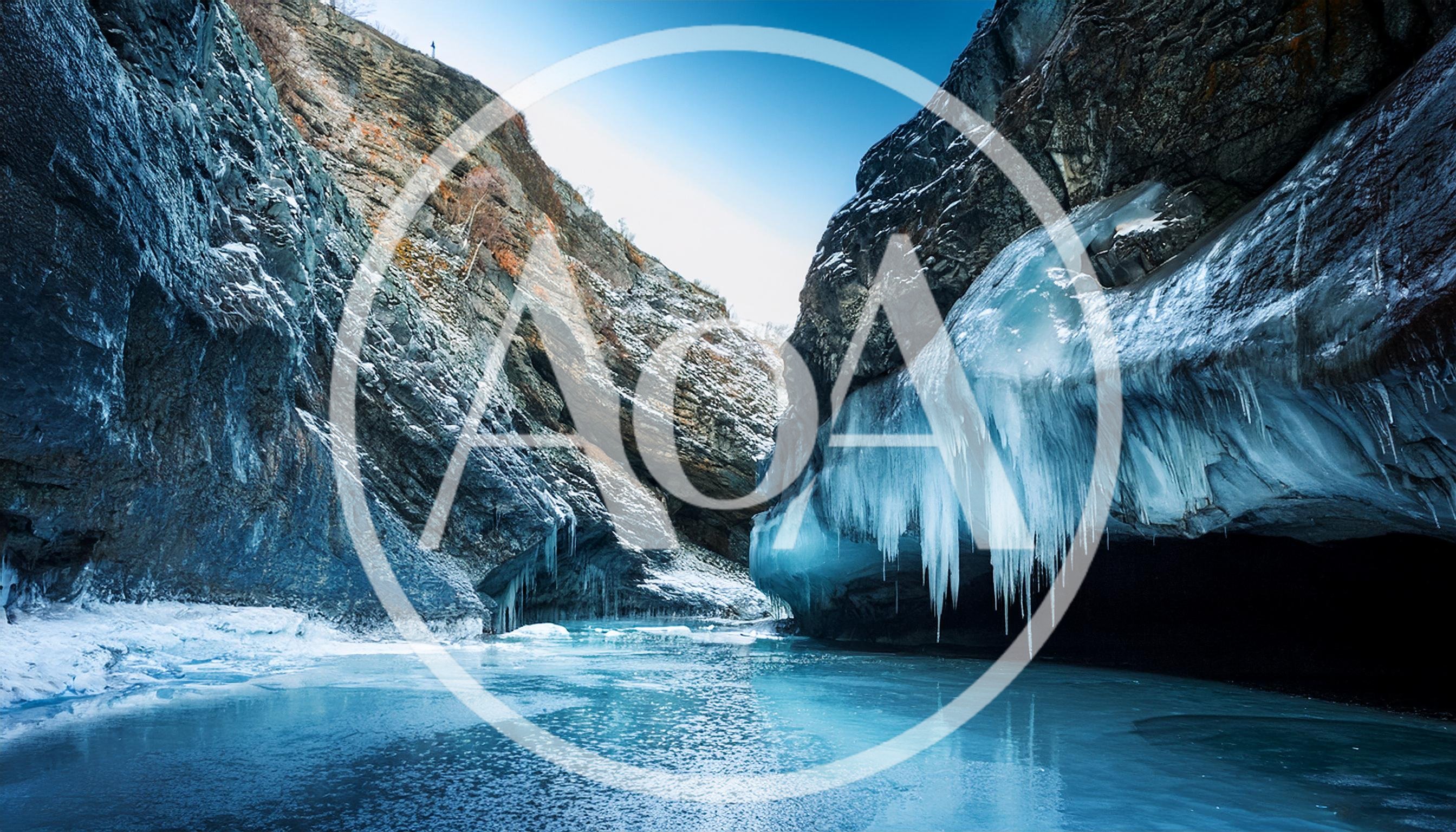 Frozen River Canyon With Massive Icicles