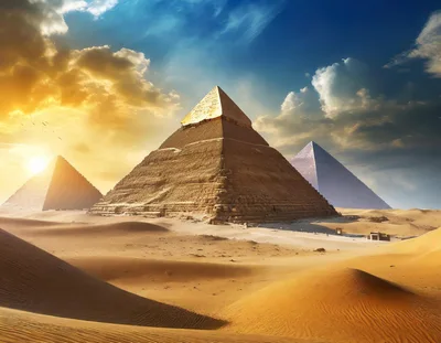 The Great Pyramids Of Giza At Sunset