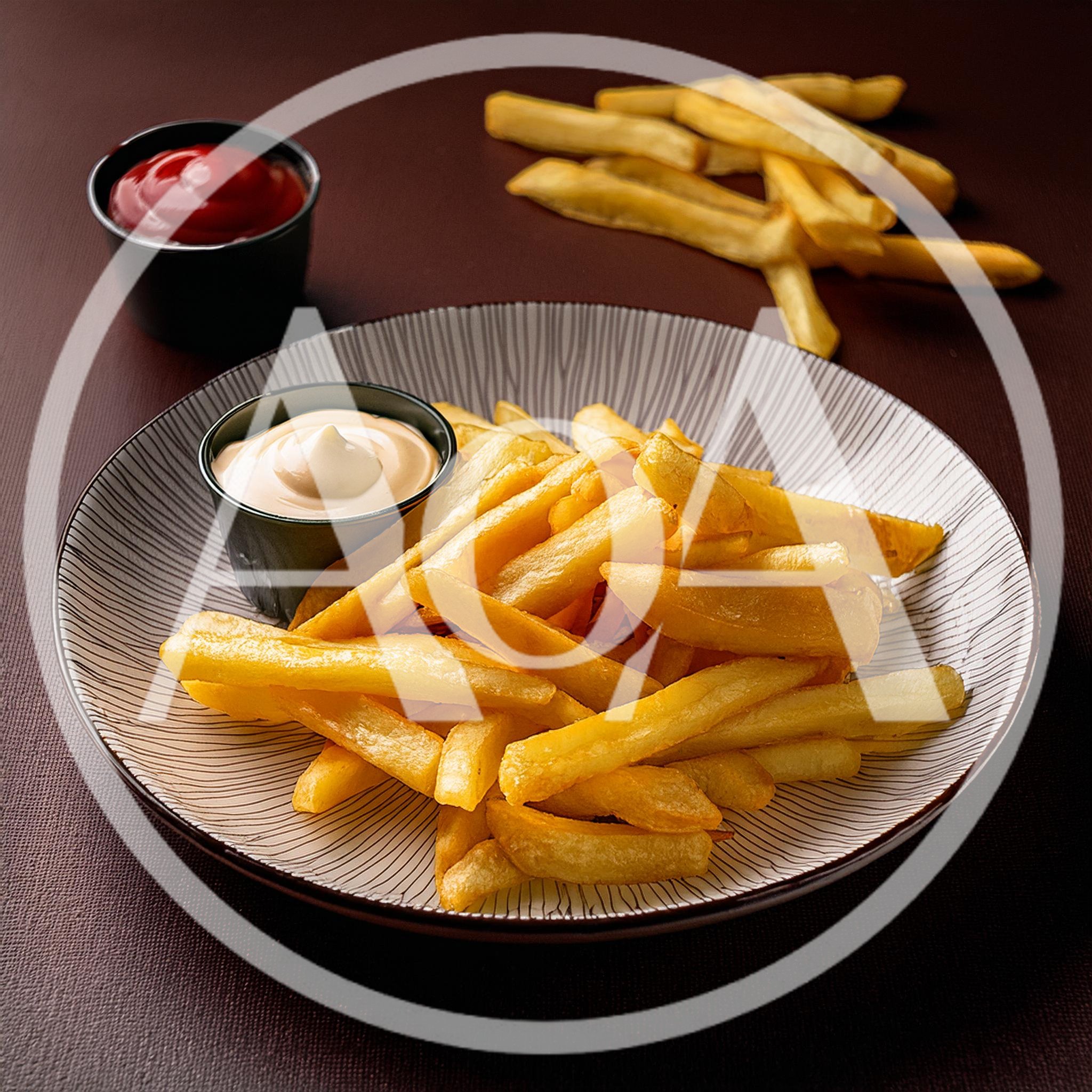 Golden French Fries With Ketchup And Mayonnaise