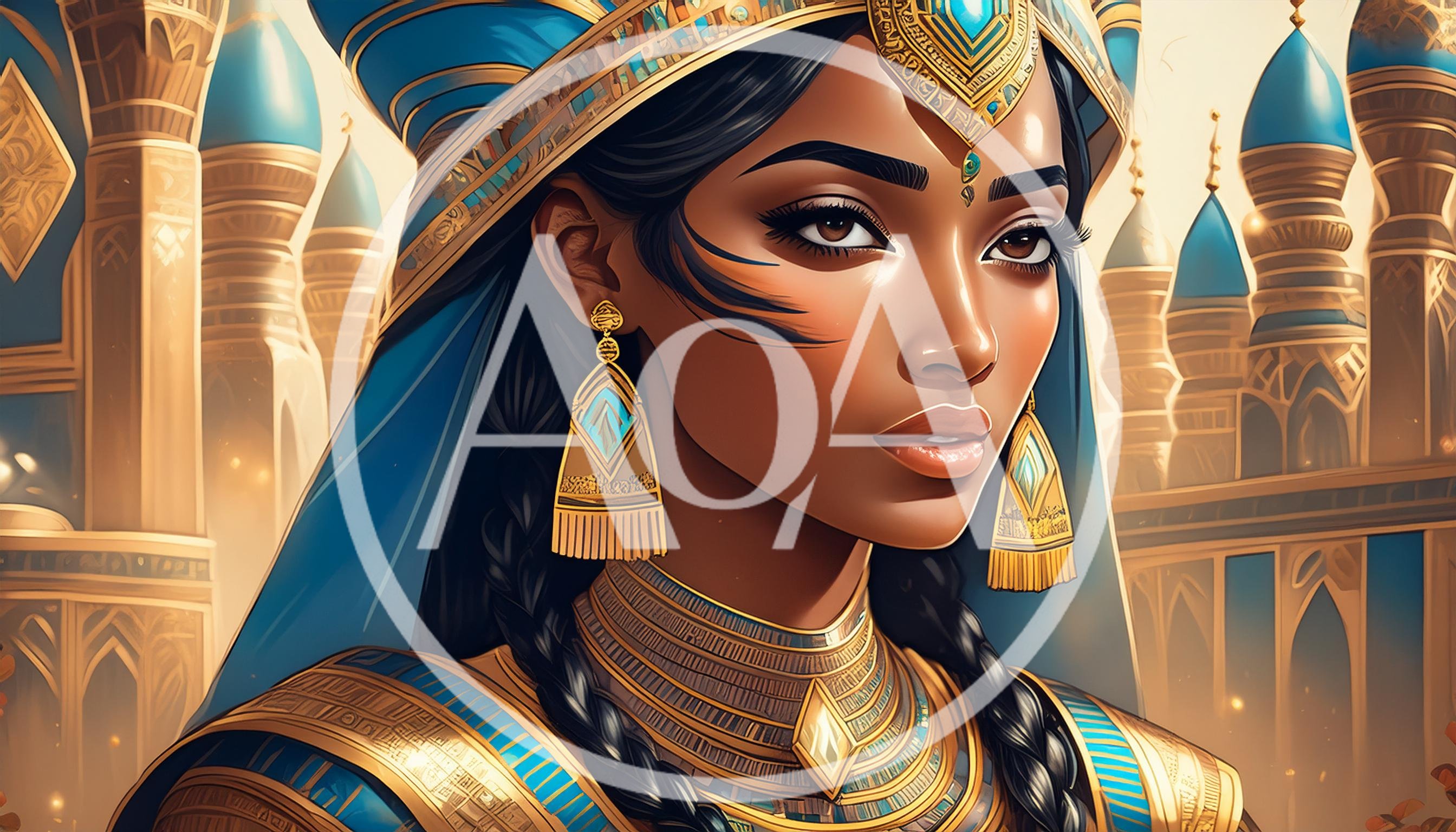 Portrait of an Egyptian Queen in Ornate Royal Attire