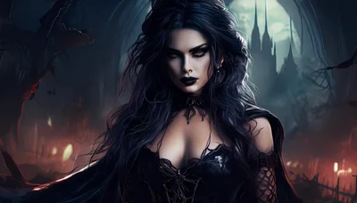 Gothic Vampire Queen Portrait In Dark Fantasy Setting