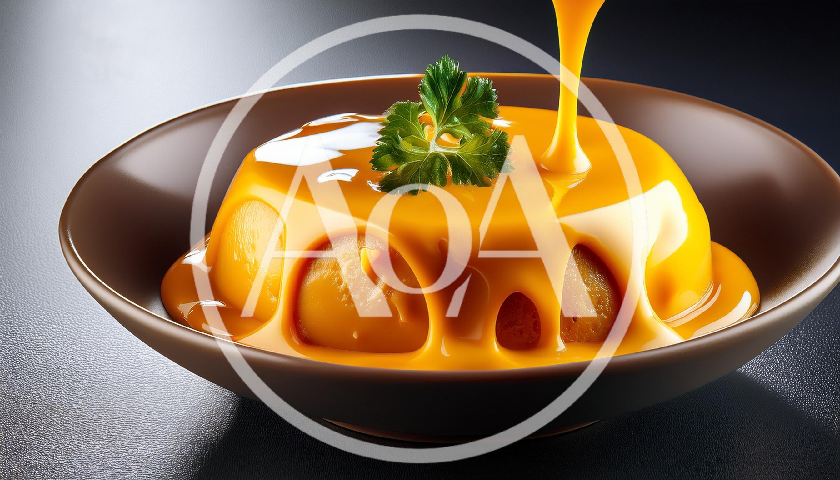 Orange Sauce Pouring Over A Smooth Dessert
