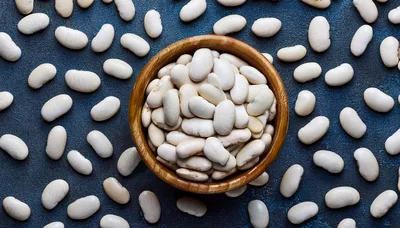 White Cannellini Beans in Wooden Bowl