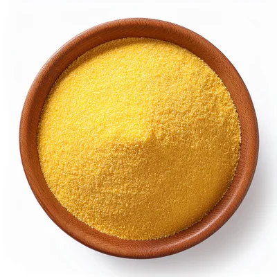Yellow Cornmeal In A Wooden Bowl