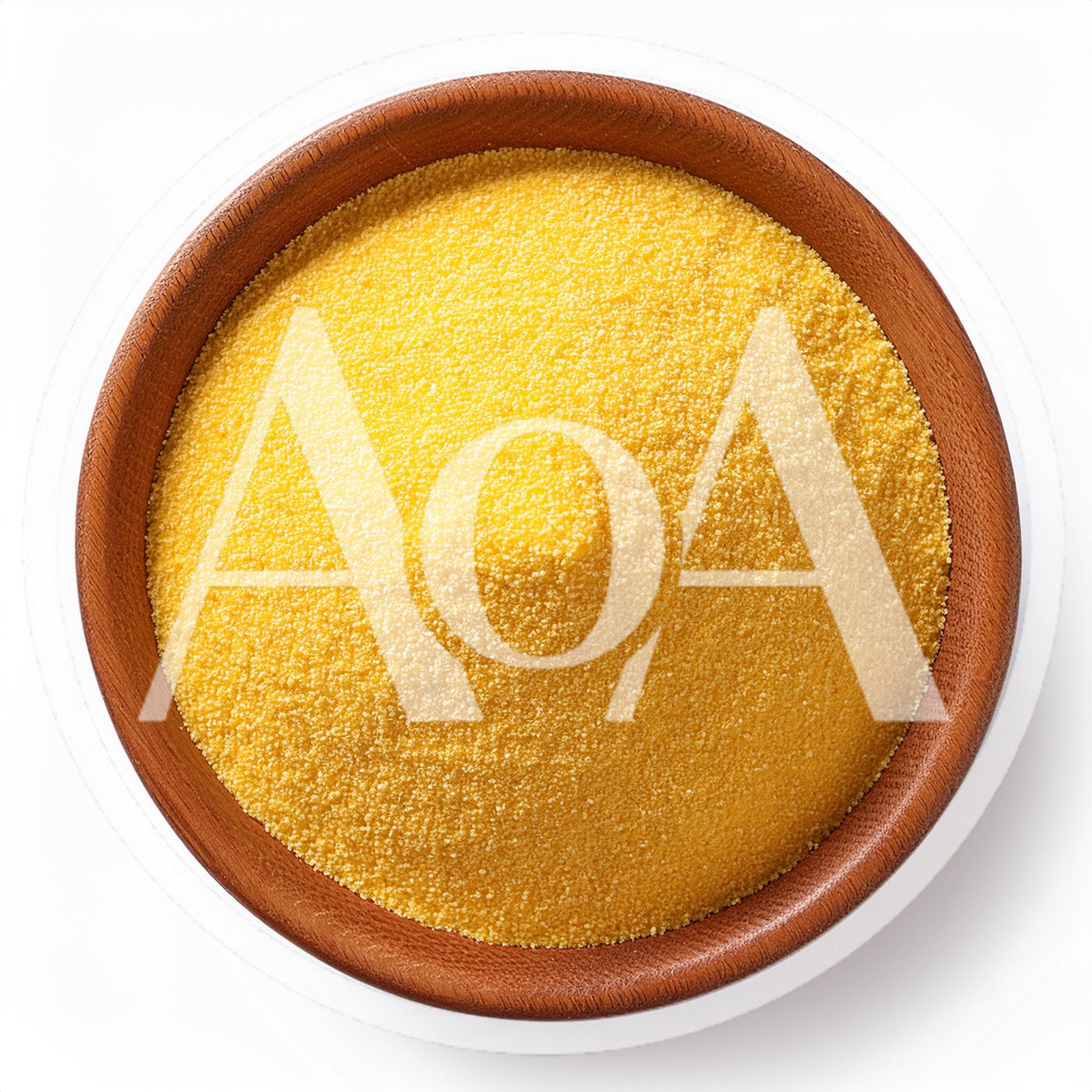 Yellow Cornmeal In A Wooden Bowl