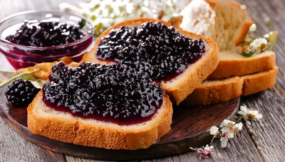 Slices of Toasted Bread with Blackberry Jam
