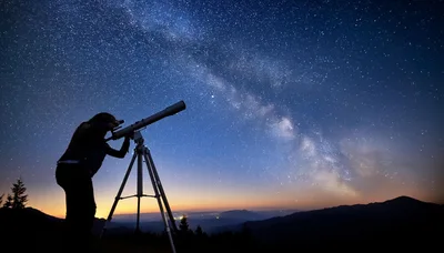 Woman Observing The Milky Way With A Telescope