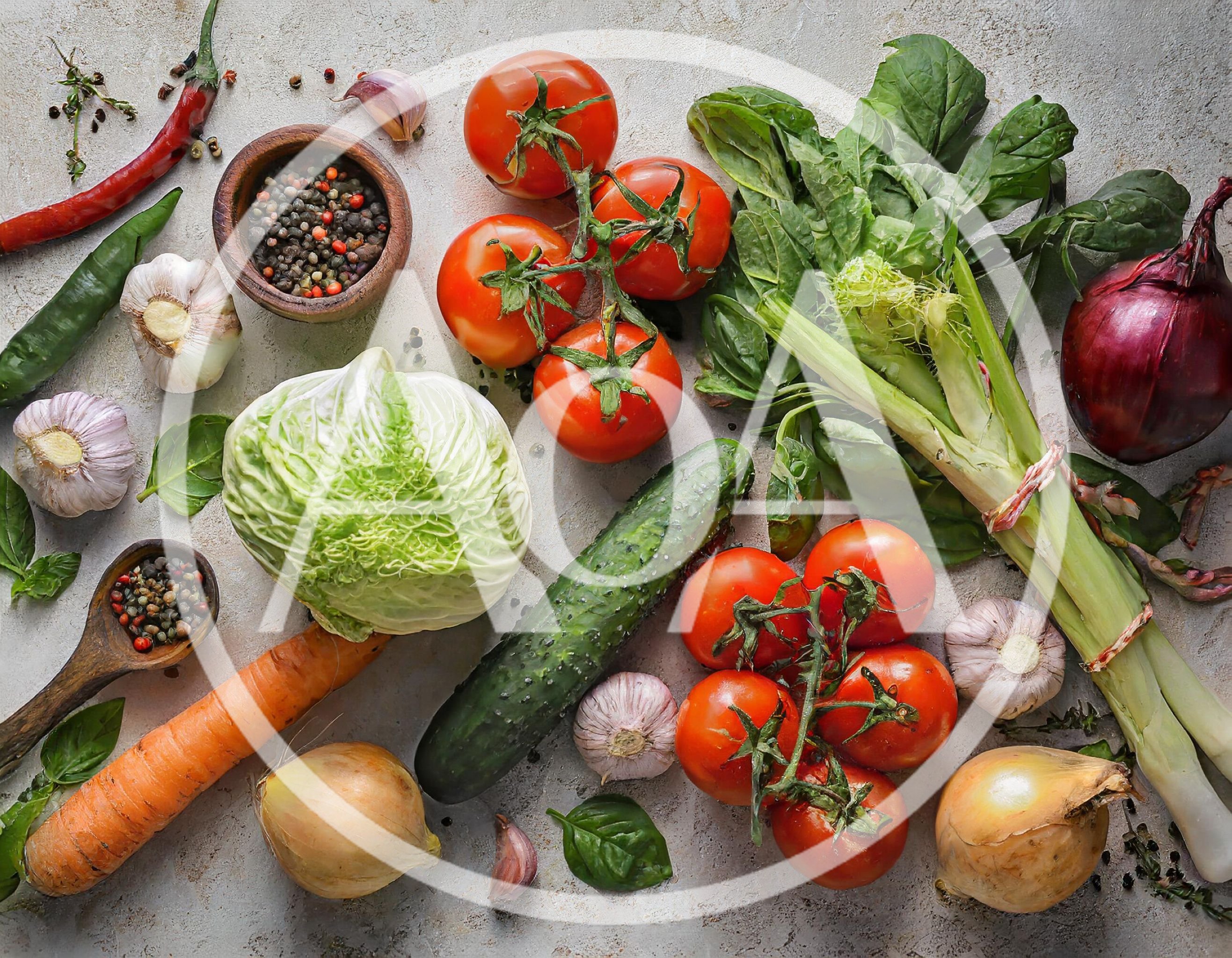 Fresh Vegetables And Spices On A Rustic Surface