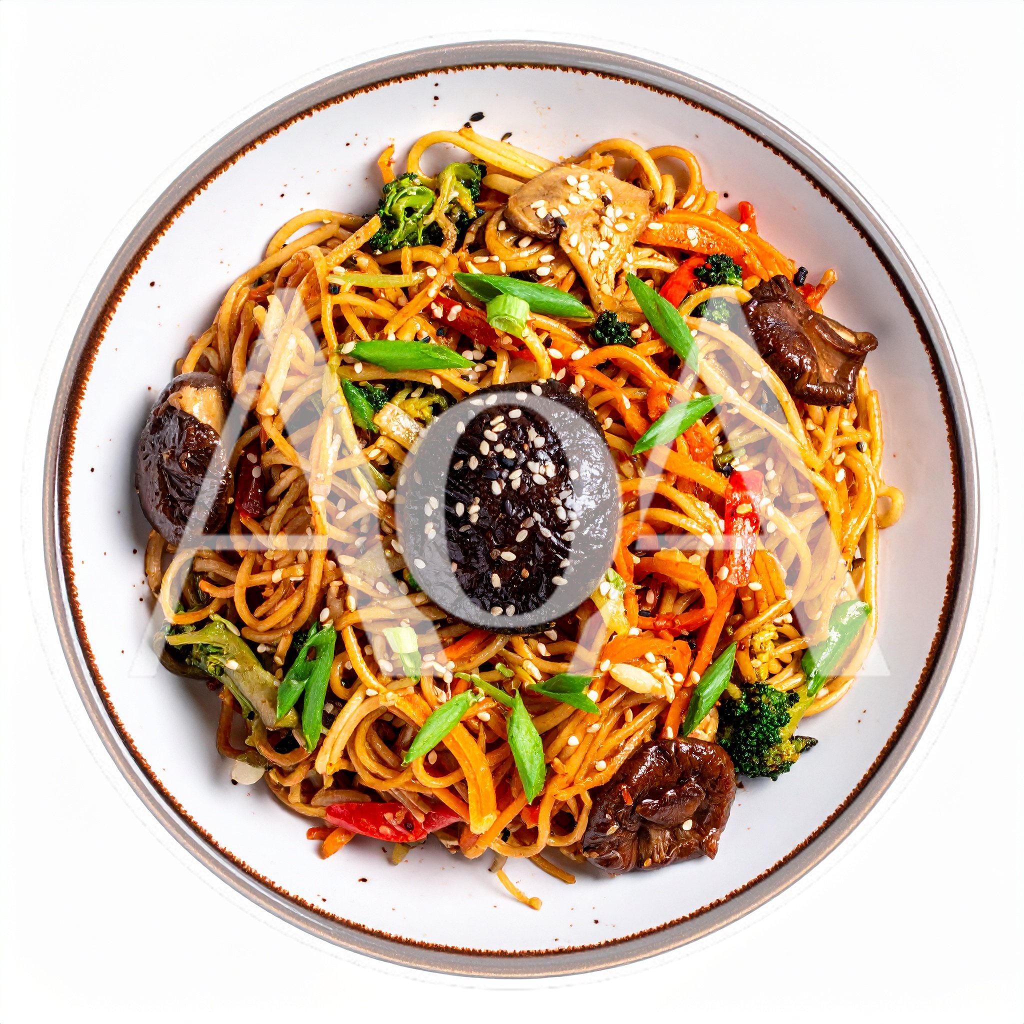 Stir Fried Vegetable Noodles In A Ceramic Bowl