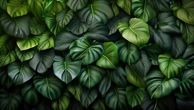Lush Tropical Green Leaf Pattern Background