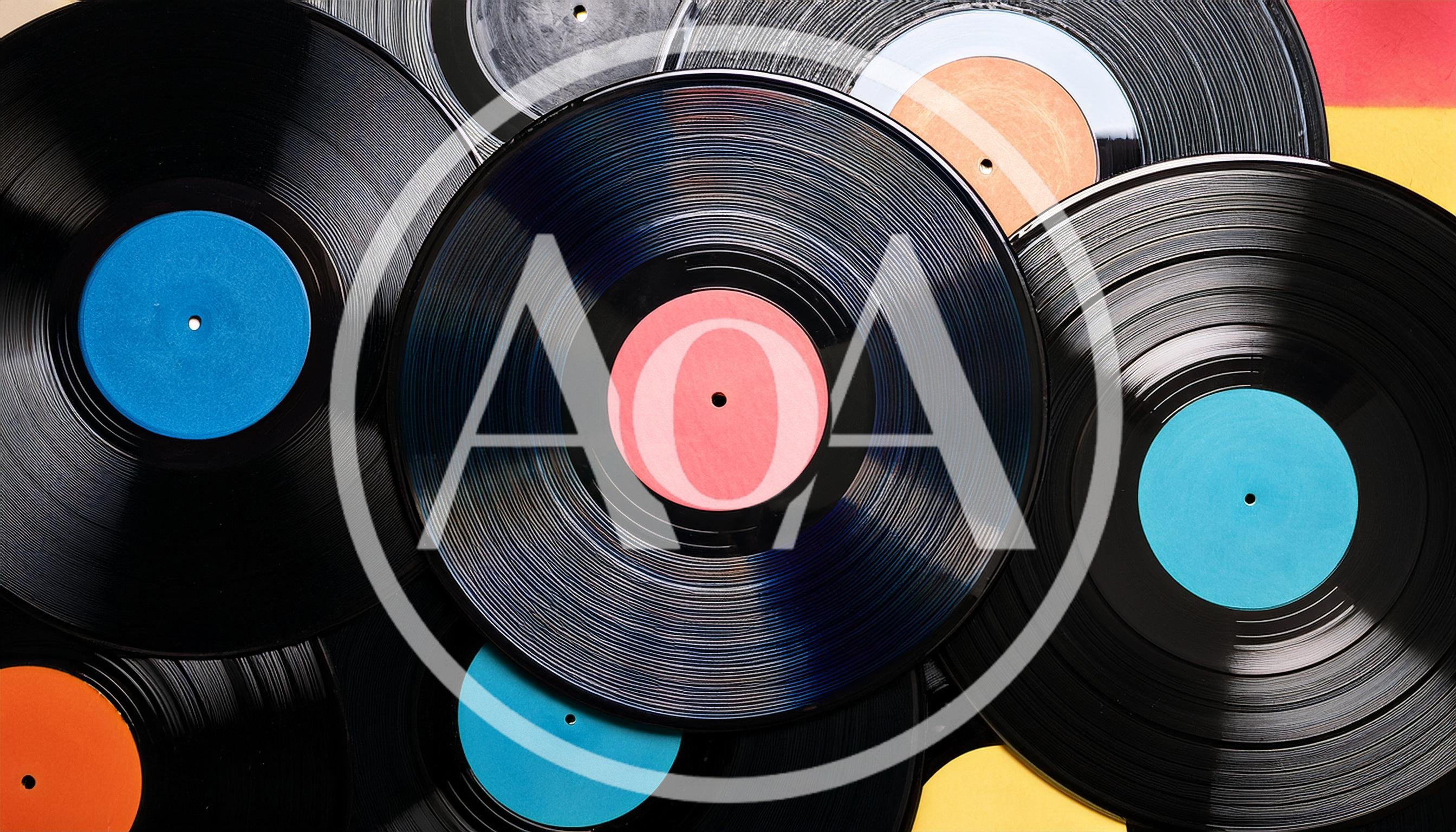 Collection Of Vintage Vinyl Records With Colorful Labels