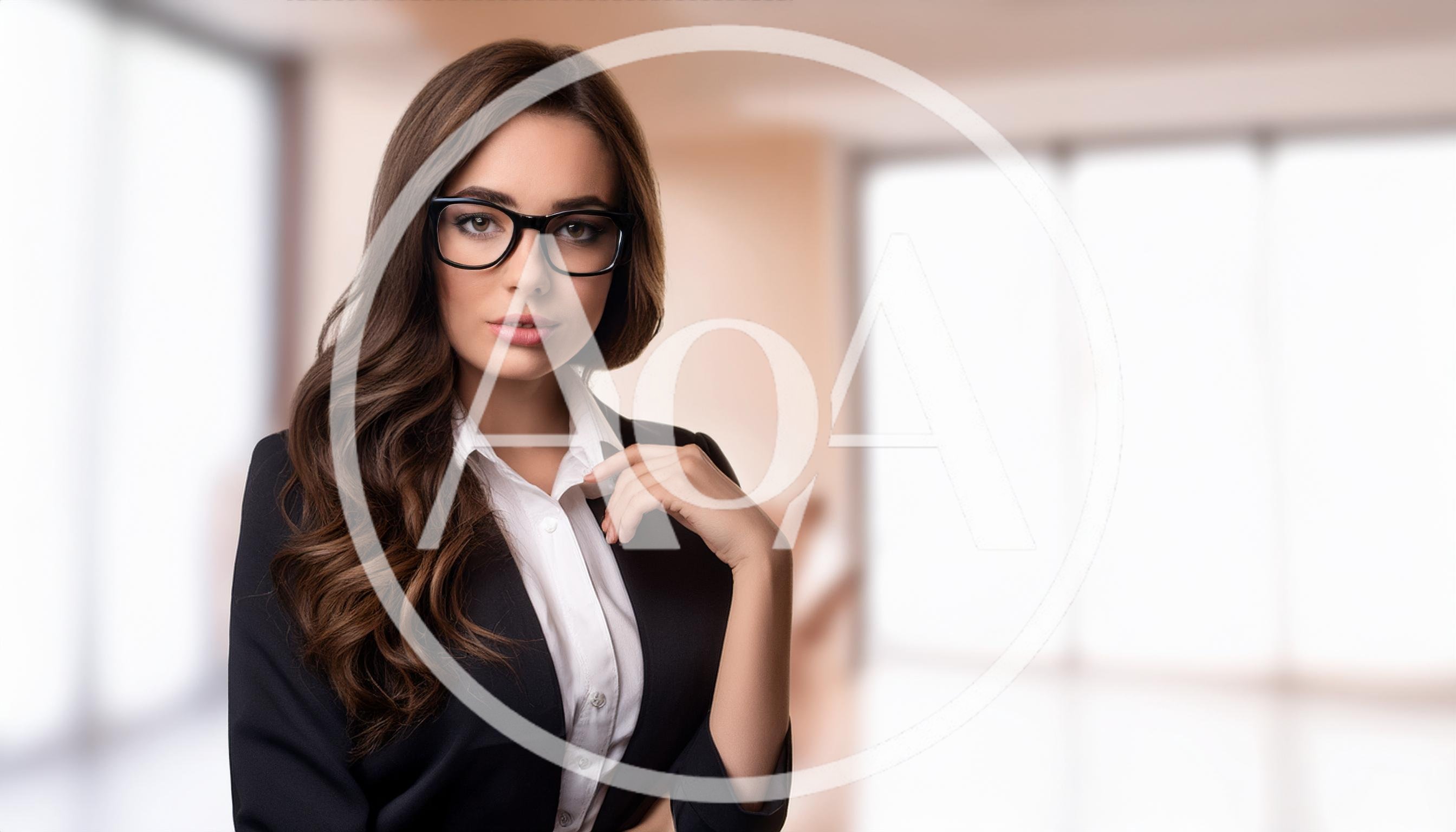Professional Business Woman Wearing Glasses In Office Setting