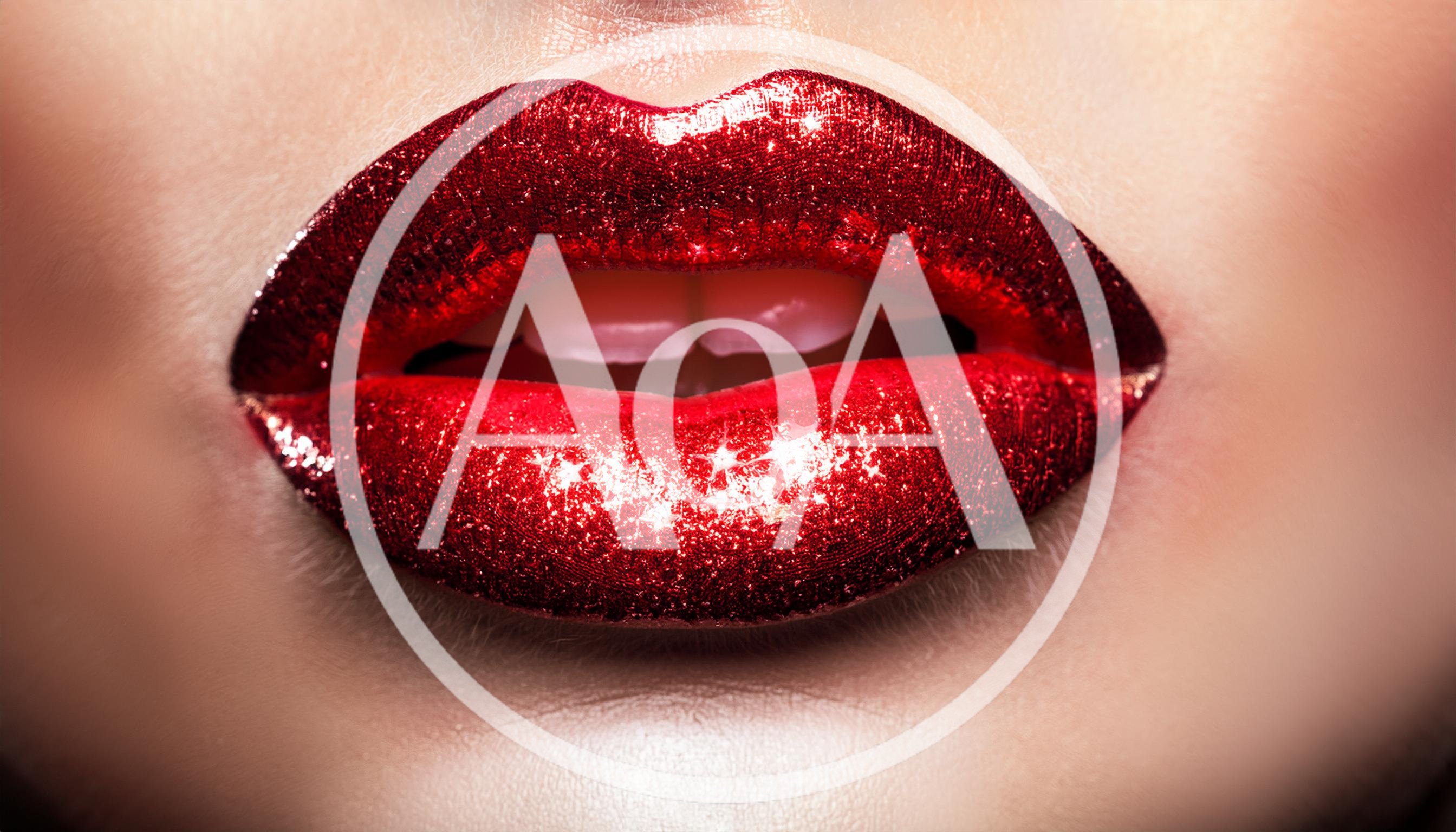 Close Up Of Woman With Glittery Red Lipstick