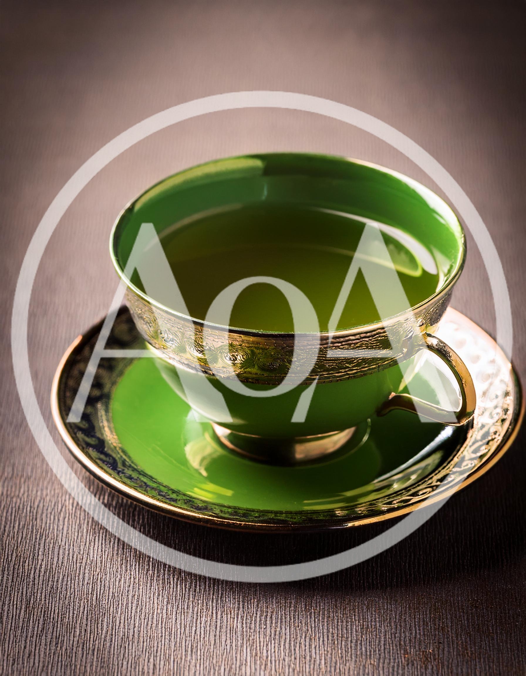 Green Tea Cup With Ornate Gold Trim