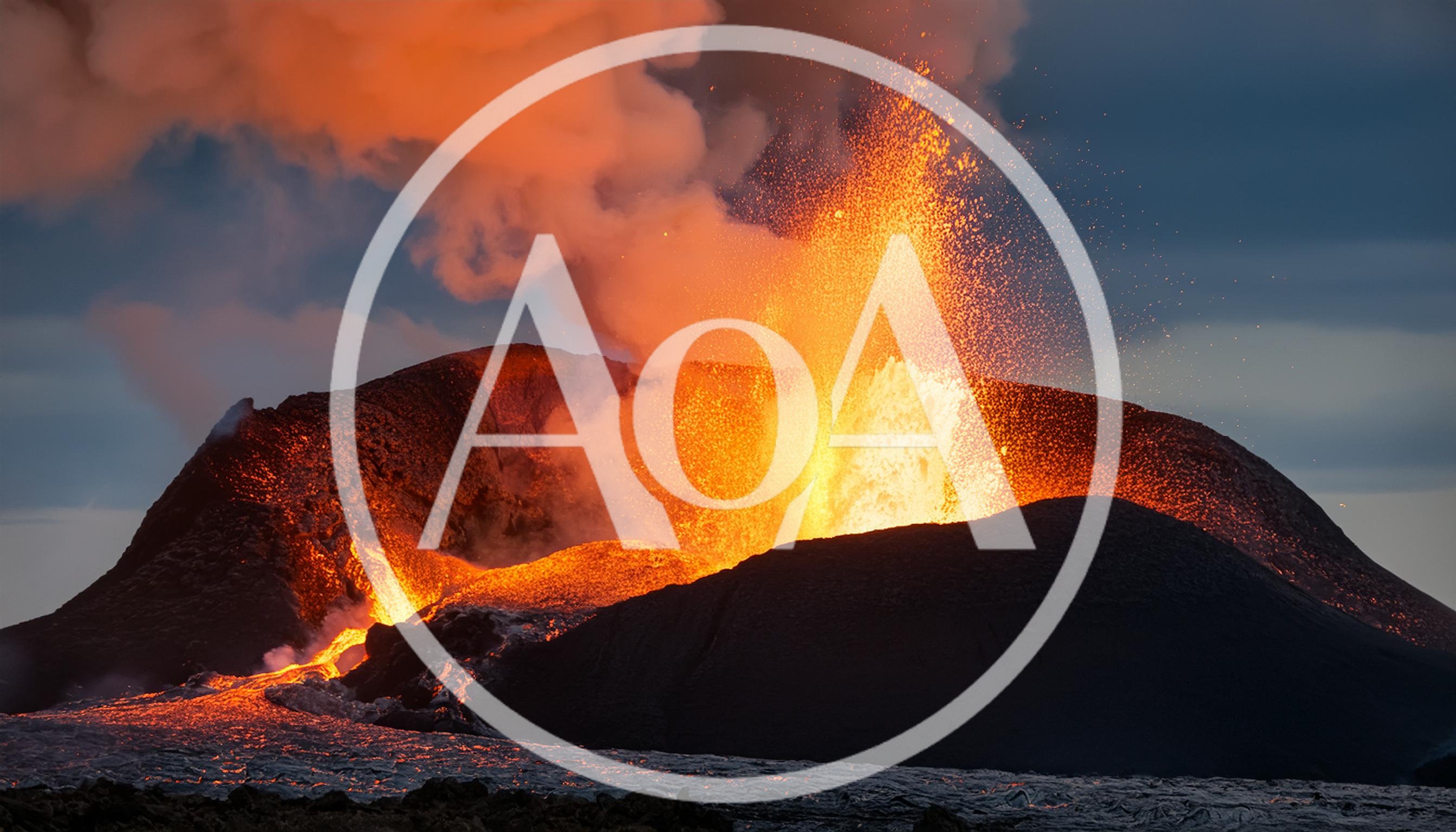Volcanic Eruption With Glowing Lava Fountain And Smoke