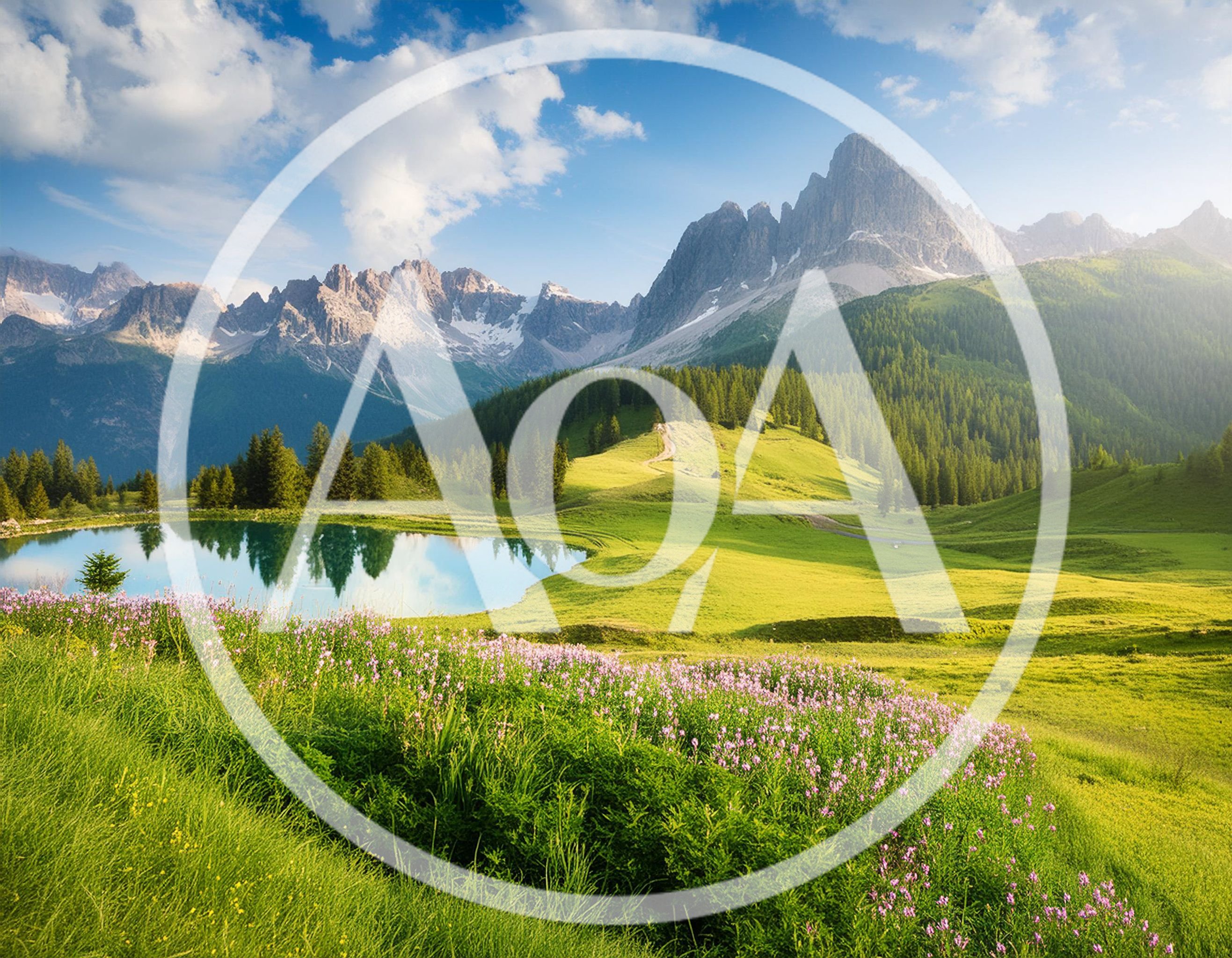 Alpine Lake Landscape With Wildflowers And Mountain Peaks