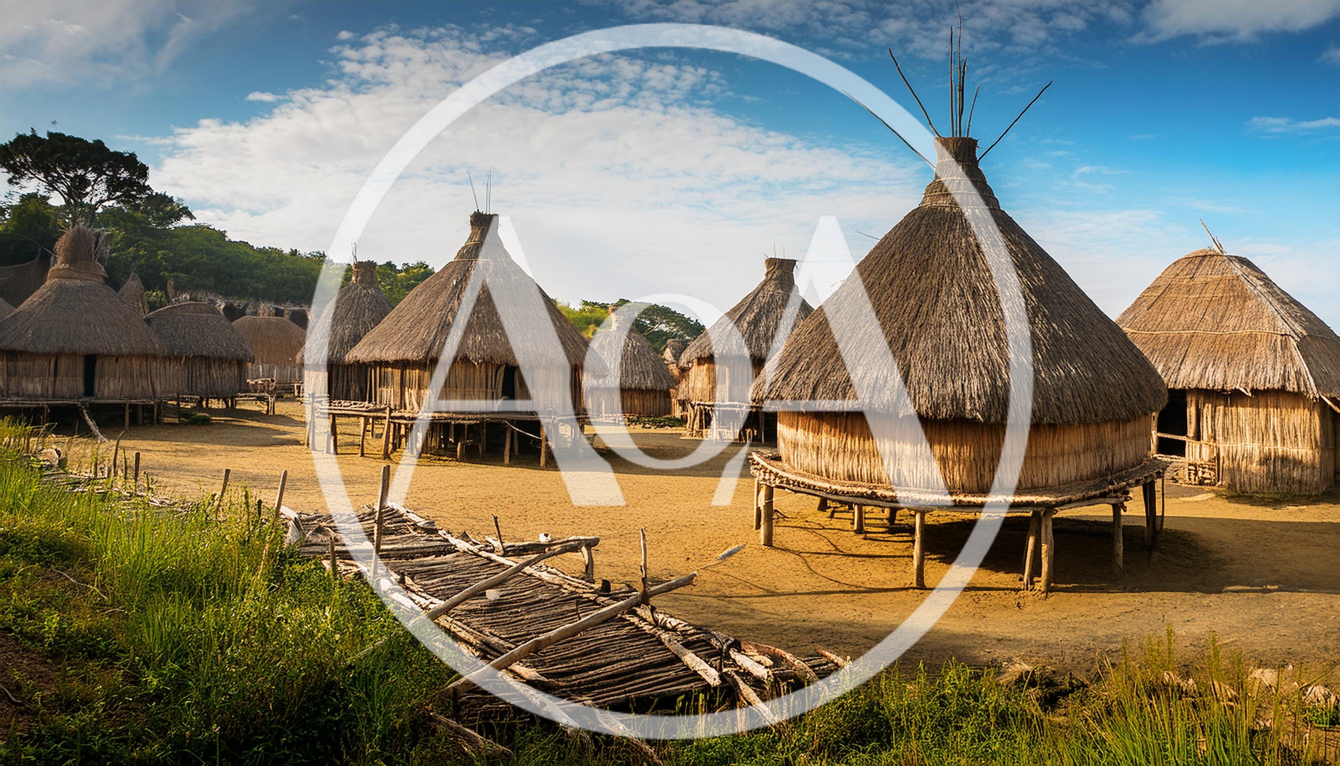 Traditional Thatched Roof Huts In A Tropical Village