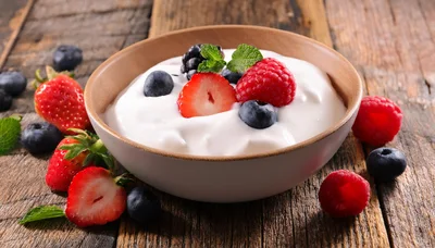 Bowl Of Fresh Yogurt With Mixed Berries