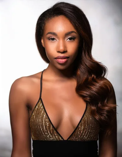 Portrait Of A Beautiful Young Woman In Gold Top
