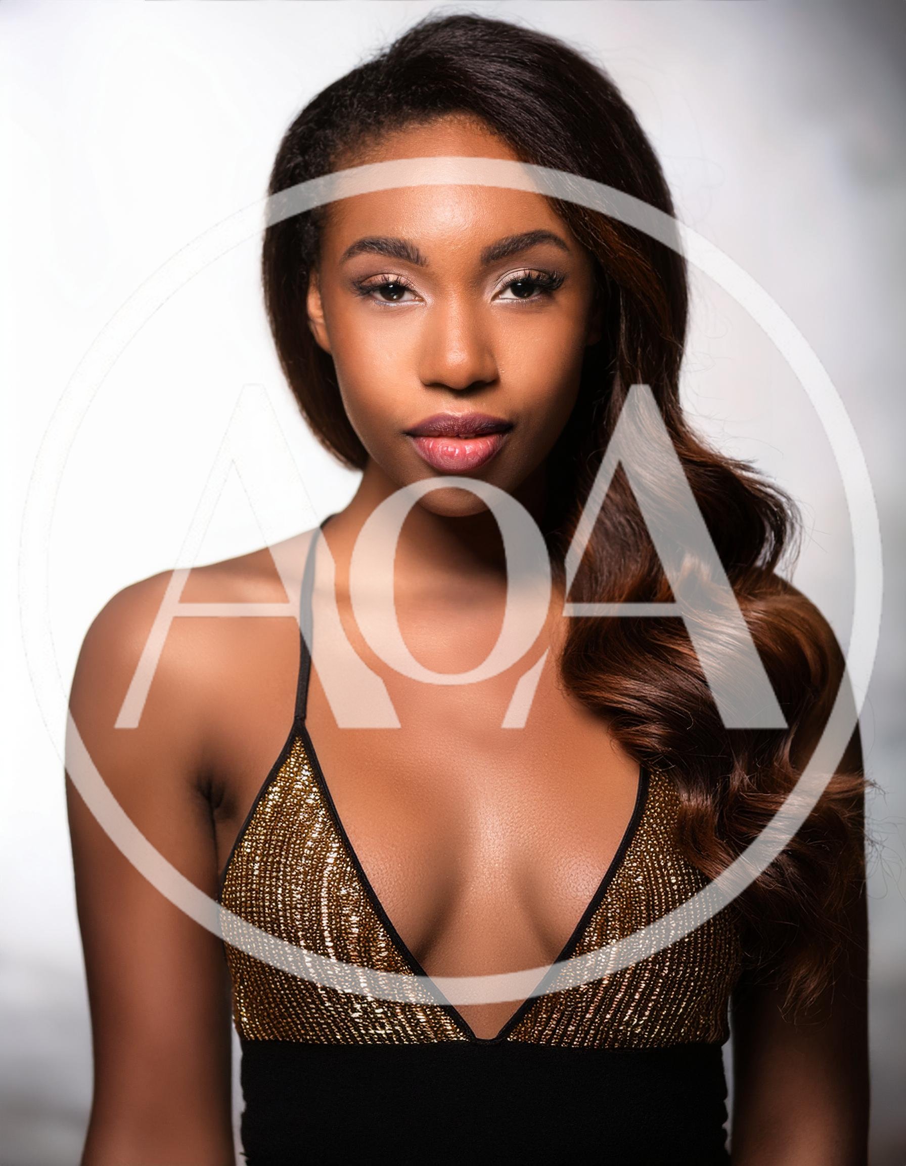 Portrait Of A Beautiful Young Woman In Gold Top