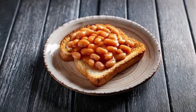 Beans on Toast on a Rustic Plate