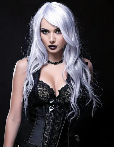 Gothic Woman With Silver Hair In Black Corset