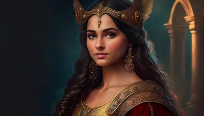 Portrait Of A Regal Queen In Ornate Golden Armor