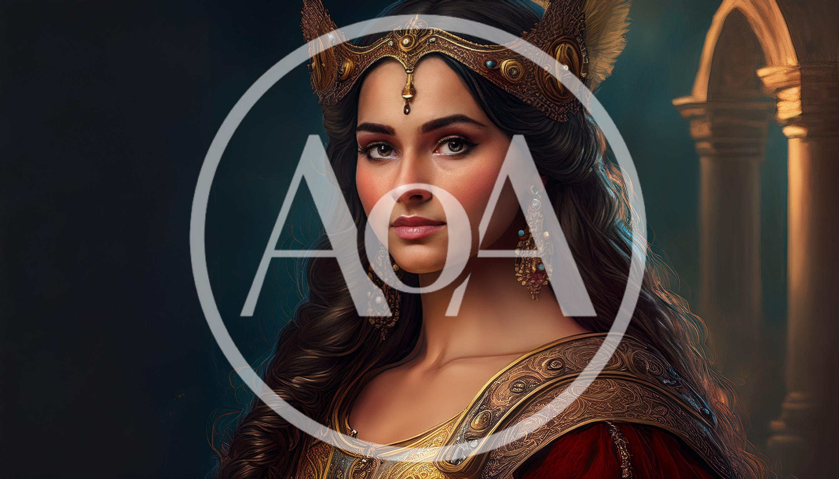 Portrait Of A Regal Queen In Ornate Golden Armor