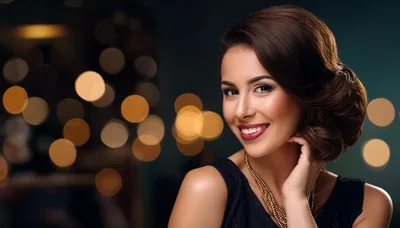 Elegant Woman Smiling With Glamorous Evening Makeup