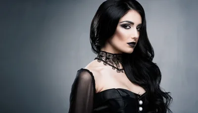 Gothic Woman With Dark Makeup And Lace Choker