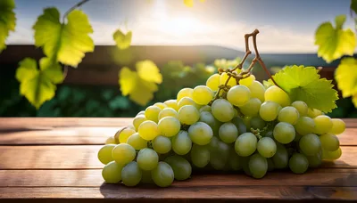 Fresh Green Grapes On A Wooden Table