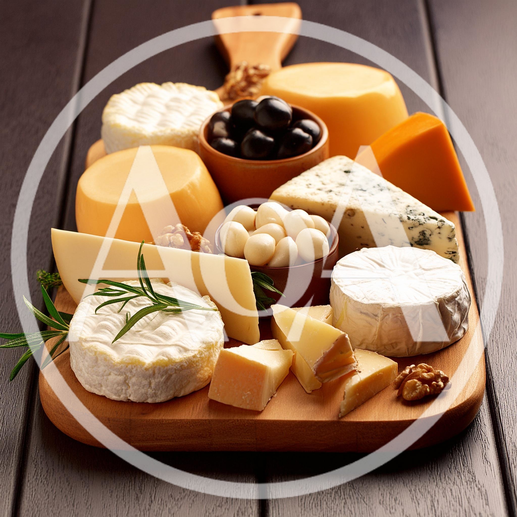 Gourmet Cheese Board With Assorted Cheeses And Olives