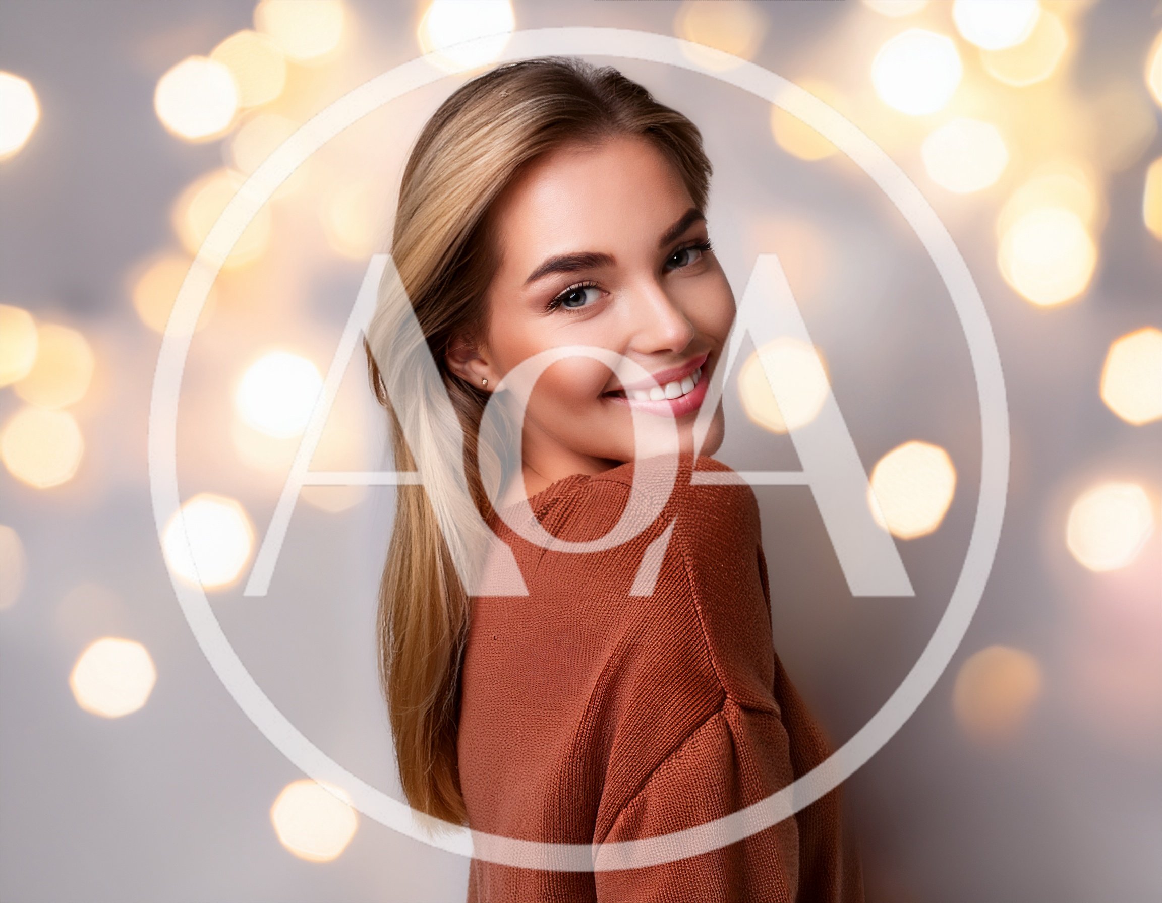 Smiling Young Woman With Blonde Hair In Brown Sweater