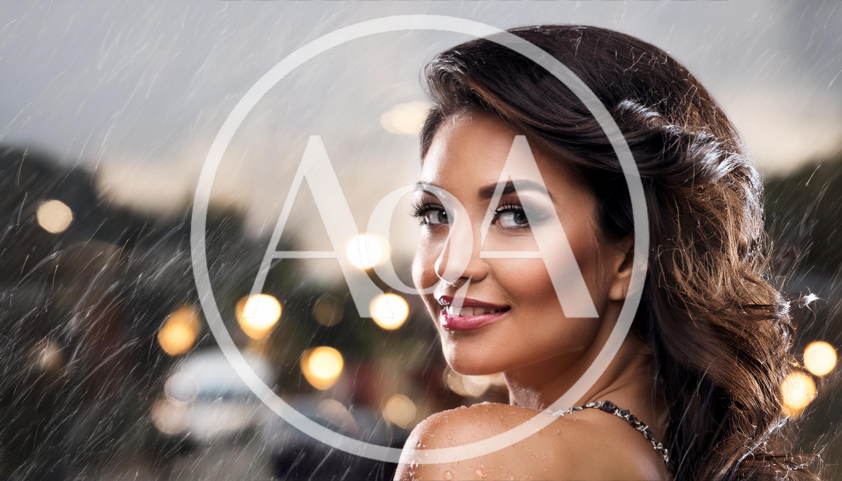 Beautiful Woman Smiling In The Rain At Night